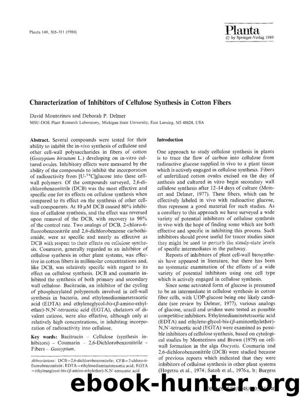 Characterization of inhibitors of cellulose synthesis in cotton fibers by Unknown