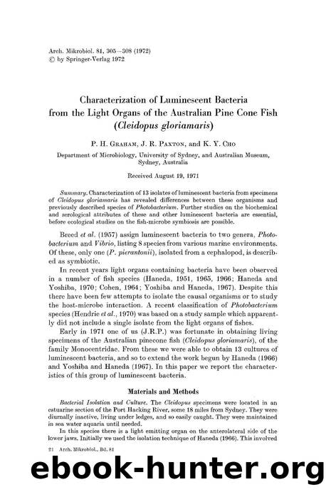 Characterization of luminescent bacteria from the light organs of the Australian pine cone fish (<Emphasis Type="Italic">Cleidopus gloriamaris<Emphasis>) by Unknown