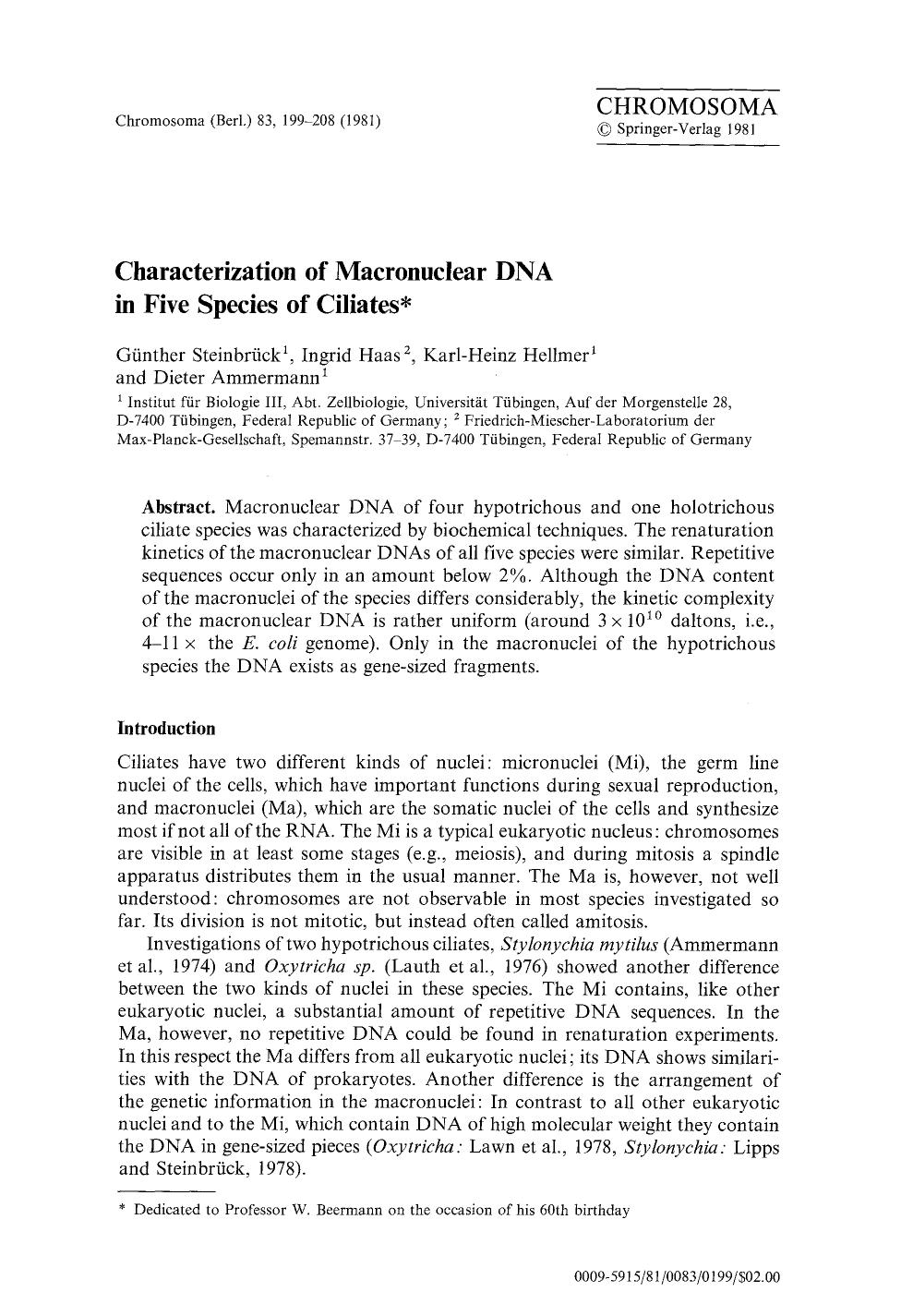 Characterization of macronuclear DNA in five species of ciliates by Unknown