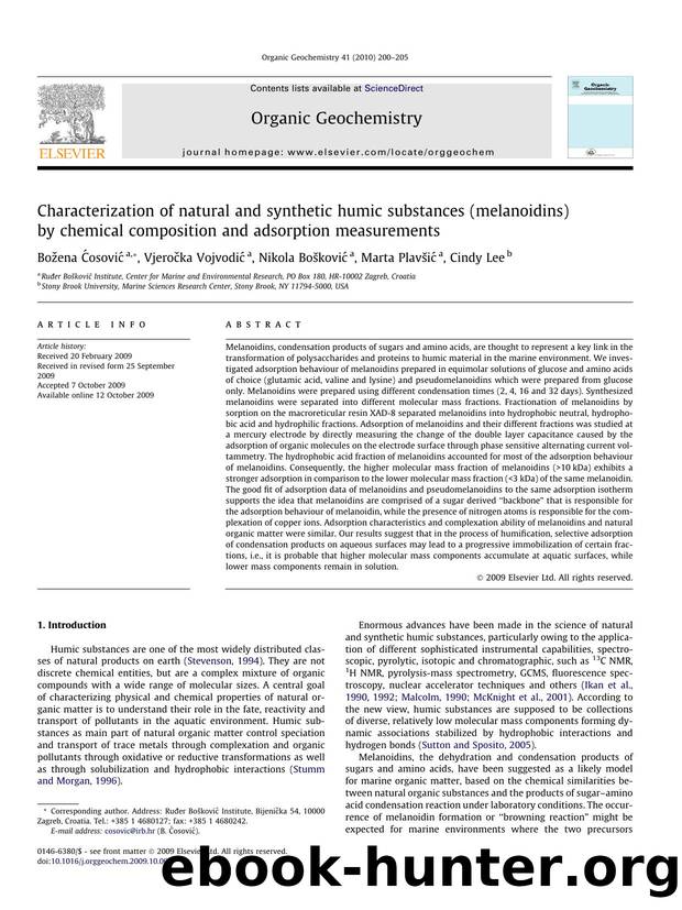 Characterization of natural and synthetic humic substances (melanoidins) by chemical composition and adsorption measurements by Božena Ćosović; Vjeročka Vojvodić; Nikola Bošković; Marta Plavšić; Cindy Lee