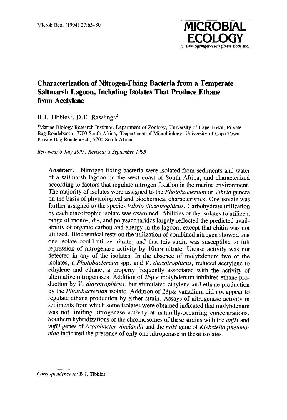 Characterization of nitrogen-fixing bacteria from a temperate saltmarsh lagoon, including isolates that produce ethane from acetylene by Unknown