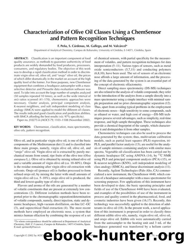 Characterization of olive oil classes using a Chemsensor and pattern recognition techniques by Unknown