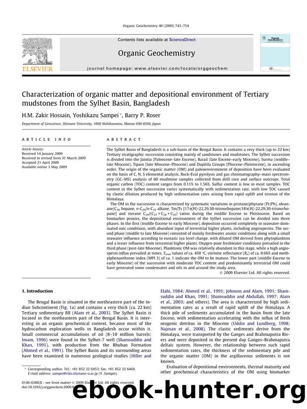 Characterization of organic matter and depositional environment of Tertiary mudstones from the Sylhet Basin, Bangladesh by H.M. Zakir Hossain; Yoshikazu Sampei; Barry P. Roser