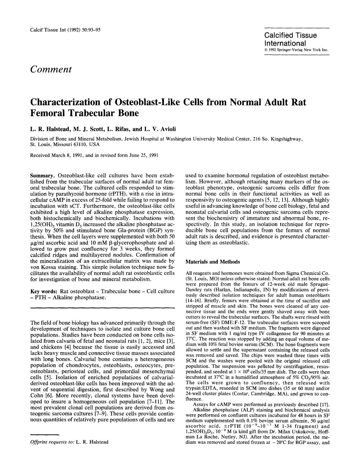 Characterization of osteoblast-like cells from normal adult rat femoral trabecular bone by Unknown