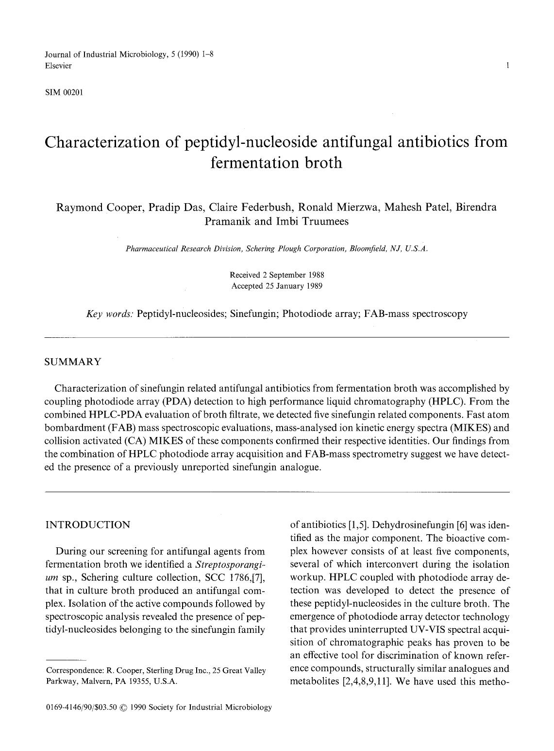 Characterization of peptidyl-nucleoside antifungal antibiotics from fermentation broth by Unknown