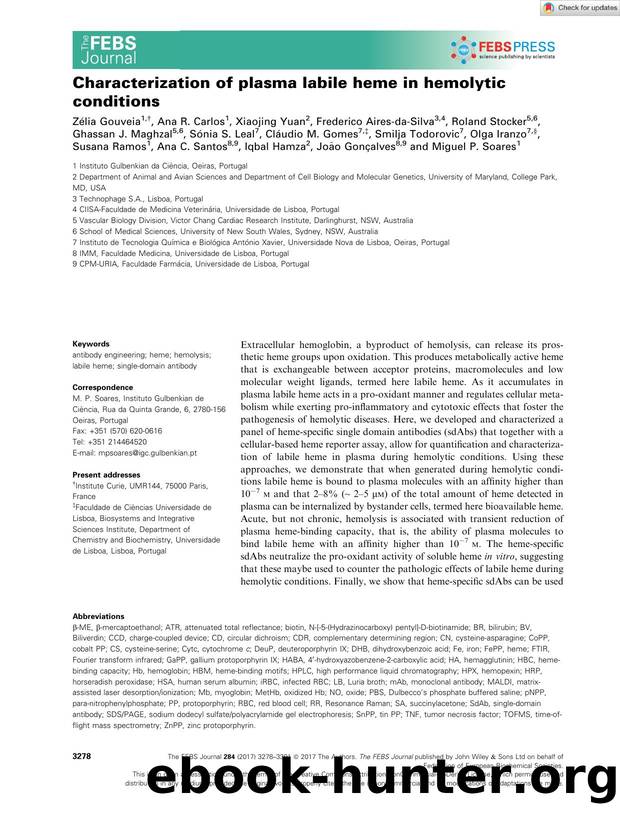 Characterization of plasma labile heme in hemolytic conditions by Unknown