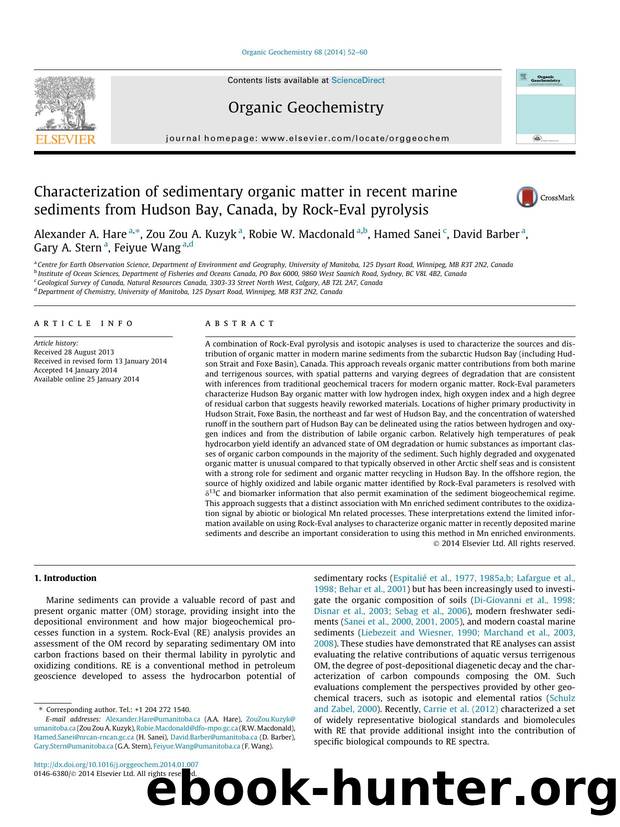 Characterization of sedimentary organic matter in recent marine sediments from Hudson Bay, Canada, by Rock-Eval pyrolysis by unknow