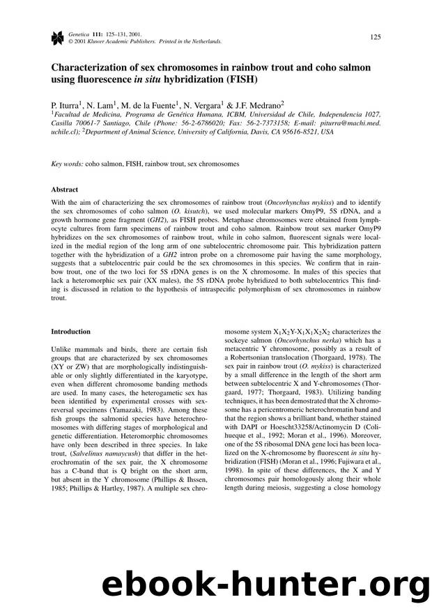 Characterization of sex chromosomes in rainbow trout and coho salmon using fluorescence <Emphasis Type="Italic">in situ<Emphasis> hybridization (FISH) by Unknown
