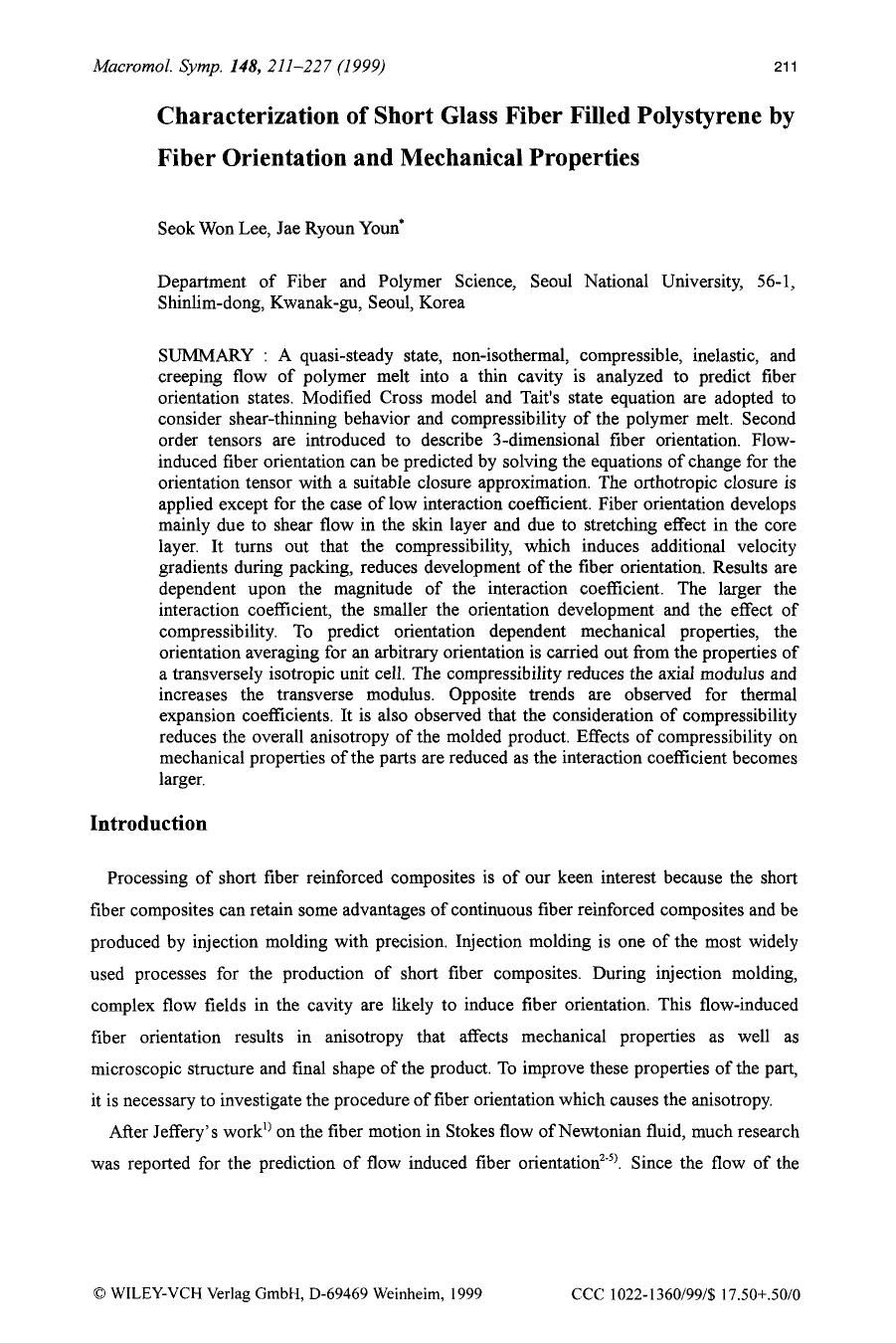 Characterization of short glass fiber filled polystyrene by fiber orientation and mechanical properties by Unknown