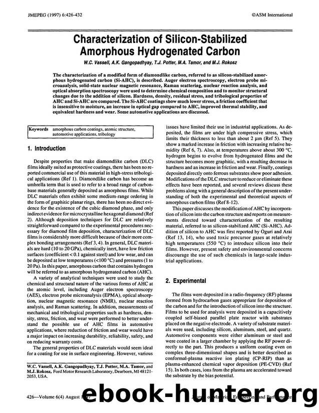 Characterization of silicon-stabilized amorphous hydrogenated carbon by Unknown