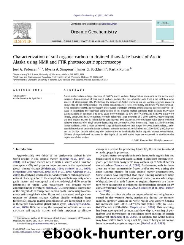 Characterization of soil organic carbon in drained thaw-lake basins of Arctic Alaska using NMR and FTIR photoacoustic spectroscopy by Joel A. Pedersen & Myrna A. Simpson & James G. Bockheim & Kartik Kumar
