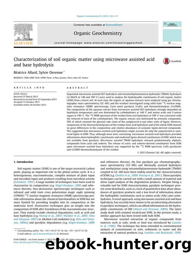 Characterization of soil organic matter using microwave assisted acid and base hydrolysis by BÃ©atrice Allard & Sylvie Derenne