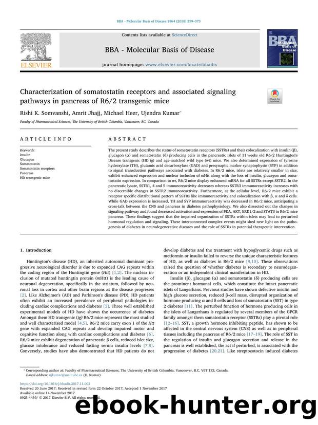 Characterization of somatostatin receptors and associated signaling pathways in pancreas of R62 transgenic mice by Rishi K. Somvanshi & Amrit Jhajj & Michael Heer & Ujendra Kumar