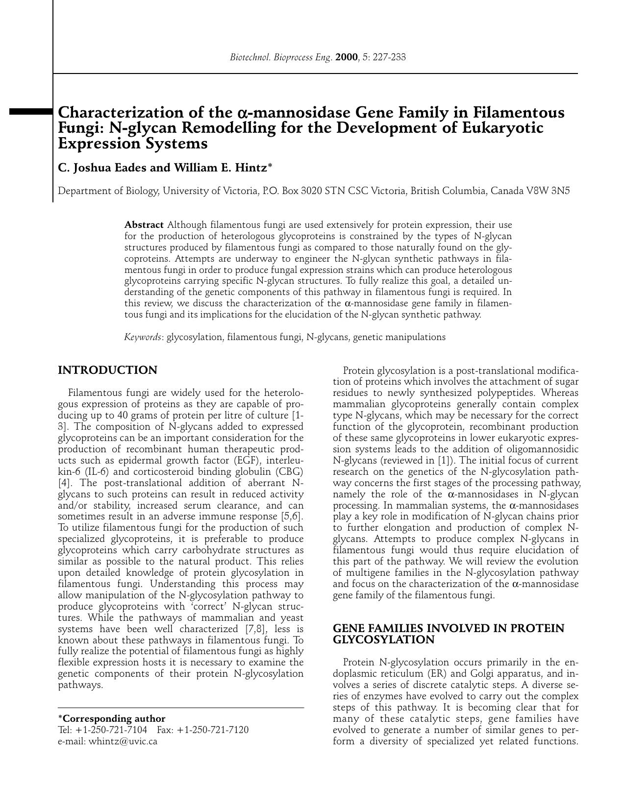 Characterization of the α-mannosidase gene family in filamentous fungi: N-glycan remodelling for the development of eukaryotic expression systems by Unknown