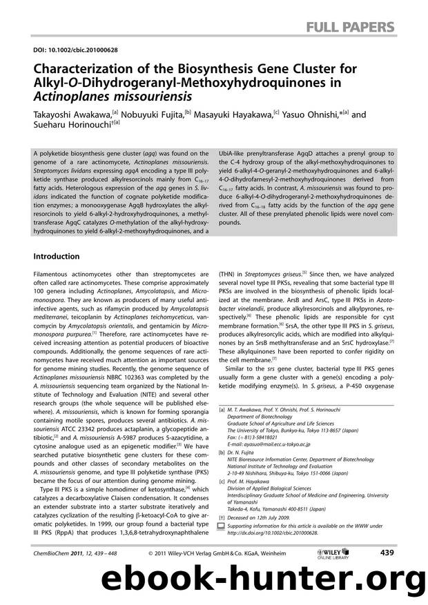 Characterization of the Biosynthesis Gene Cluster for AlkylODihydrogeranylMethoxyhydroquinones in Actinoplanes missouriensis by Unknown