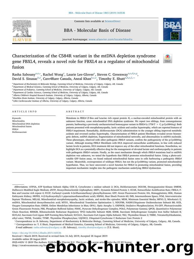 Characterization of the C584R variant in the mtDNA depletion syndrome gene FBXL4, reveals a novel role for FBXL4 as a regulator of mitochondrial fusion by unknow