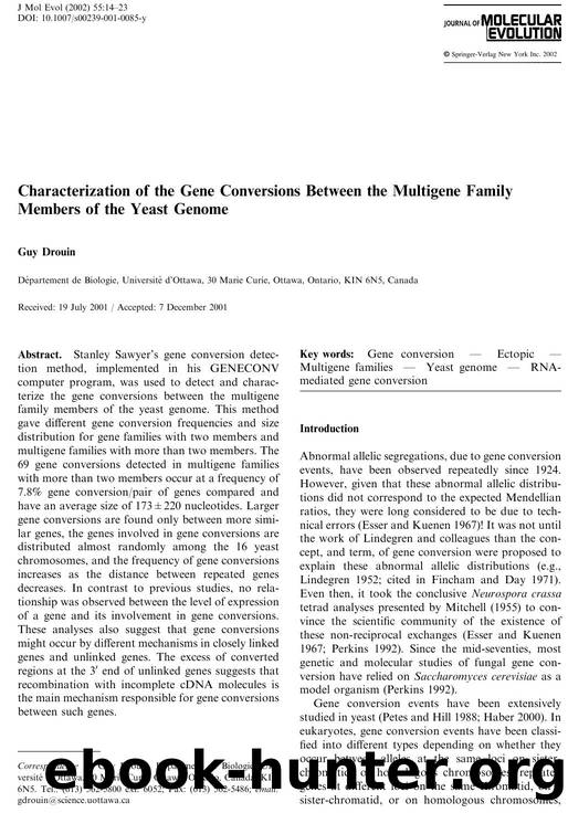 Characterization of the Gene Conversions Between the Multigene Family Members of the Yeast Genome by Drouin G