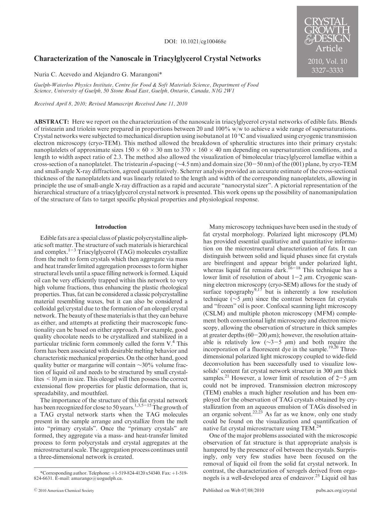 Characterization of the Nanoscale in Triacylglycerol Crystal Networks by Unknown