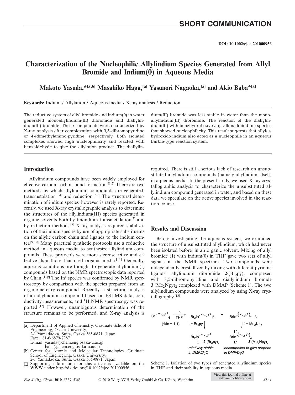 Characterization of the Nucleophilic Allylindium Species Generated from Allyl Bromide and Indium(0) in Aqueous Media by Unknown