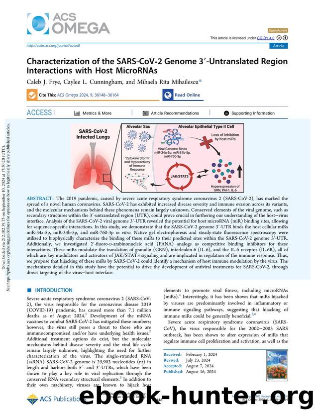 Characterization of the SARS-CoV-2 Genome 3â²-Untranslated Region Interactions with Host MicroRNAs by Caleb J. Frye Caylee L. Cunningham & Mihaela Rita Mihailescu