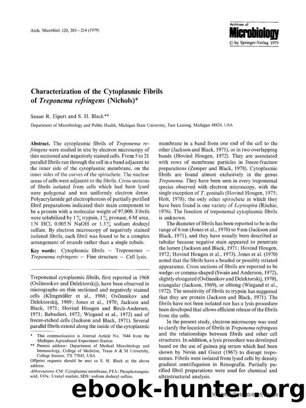 Characterization of the cytoplasmic fibrils of <Emphasis Type="Italic">Treponema refringens<Emphasis> (Nichols) by Unknown
