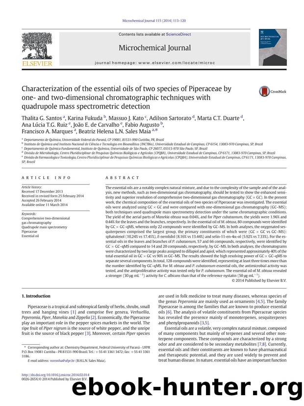 Characterization of the essential oils of two species of Piperaceae by one- and two-dimensional chromatographic techniques with quadrupole mass spectrometric detection by unknow