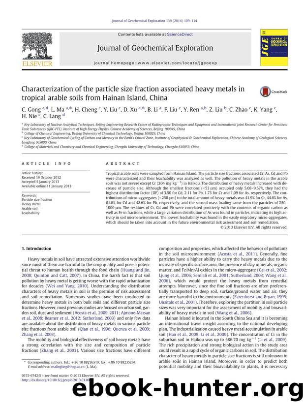 Characterization of the particle size fraction associated heavy metals in tropical arable soils from Hainan Island, China by unknow