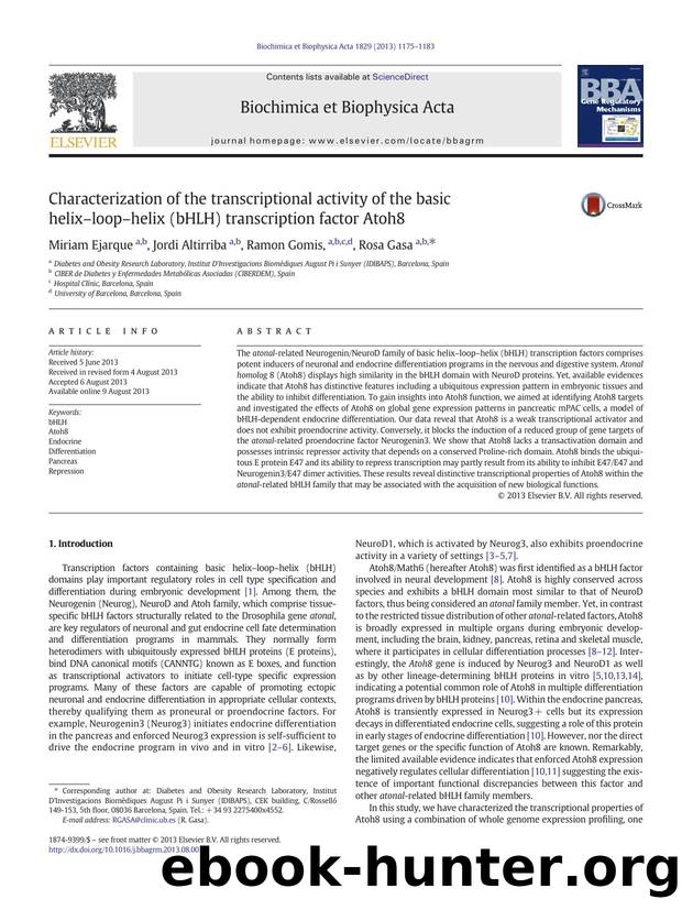 Characterization of the transcriptional activity of the basic helixâloopâhelix (bHLH) transcription factor Atoh8 by Miriam Ejarque & Jordi Altirriba & Ramon Gomis & Rosa Gasa