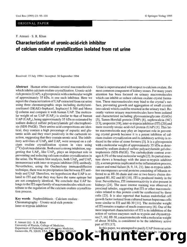Characterization of uronic-acid-rich inhibitor of calcium oxalate crystallization isolated from rat urine by Unknown