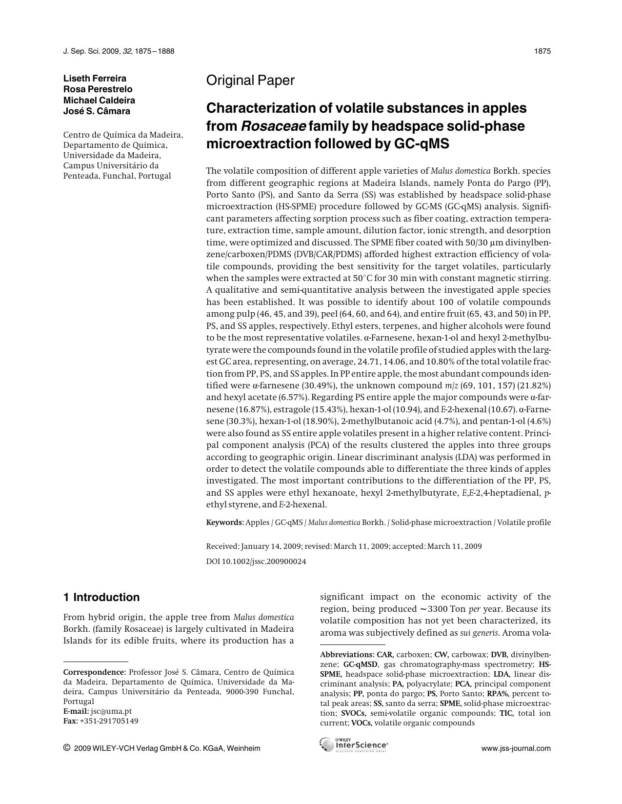 Characterization of volatile substances in apples from Rosaceae family by headspace solid-phase microextraction followed by GC-qMS by Unknown