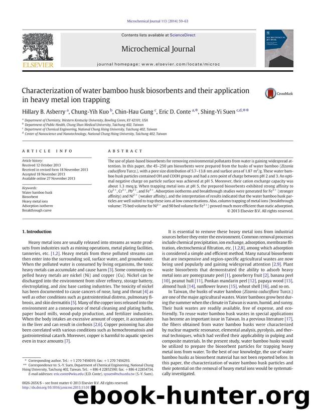 Characterization of water bamboo husk biosorbents and their application in heavy metal ion trapping by Hillary B. Asberry & Chung-Yih Kuo & Chin-Hau Gung & Eric D. Conte & Shing-Yi Suen