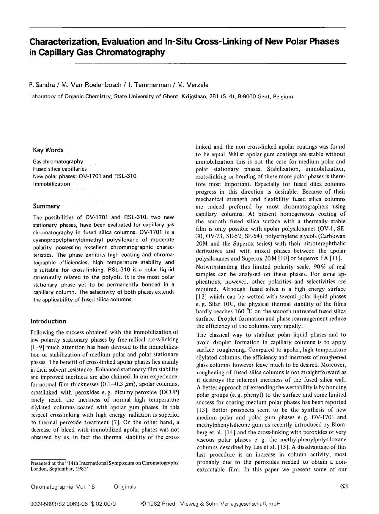 Characterization, evaluation and in-situ cross-linking of new polar phases in capillary gas chromatography by Unknown