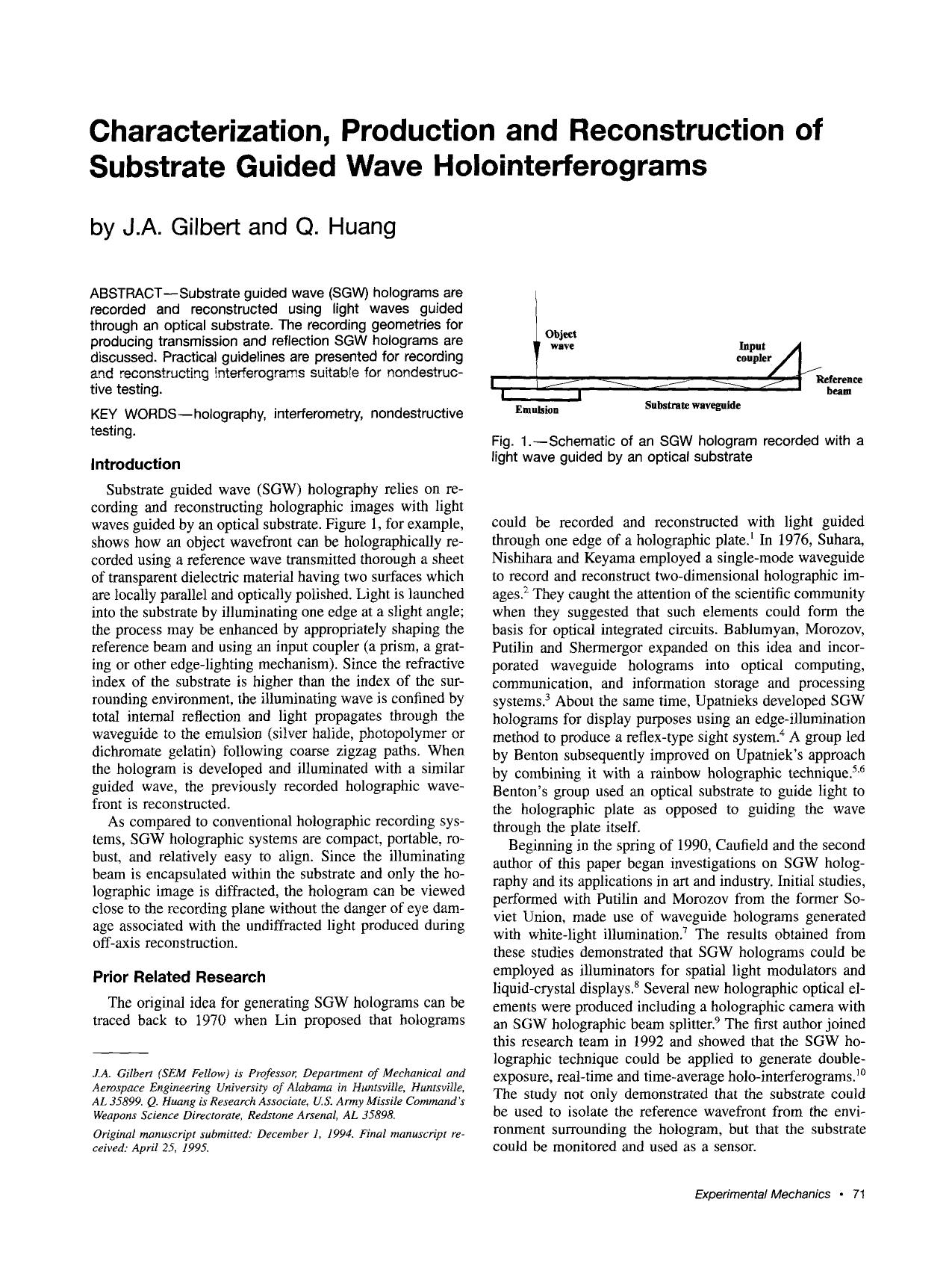 Characterization, production and reconstruction of substrate guided wave holointerferograms by Unknown