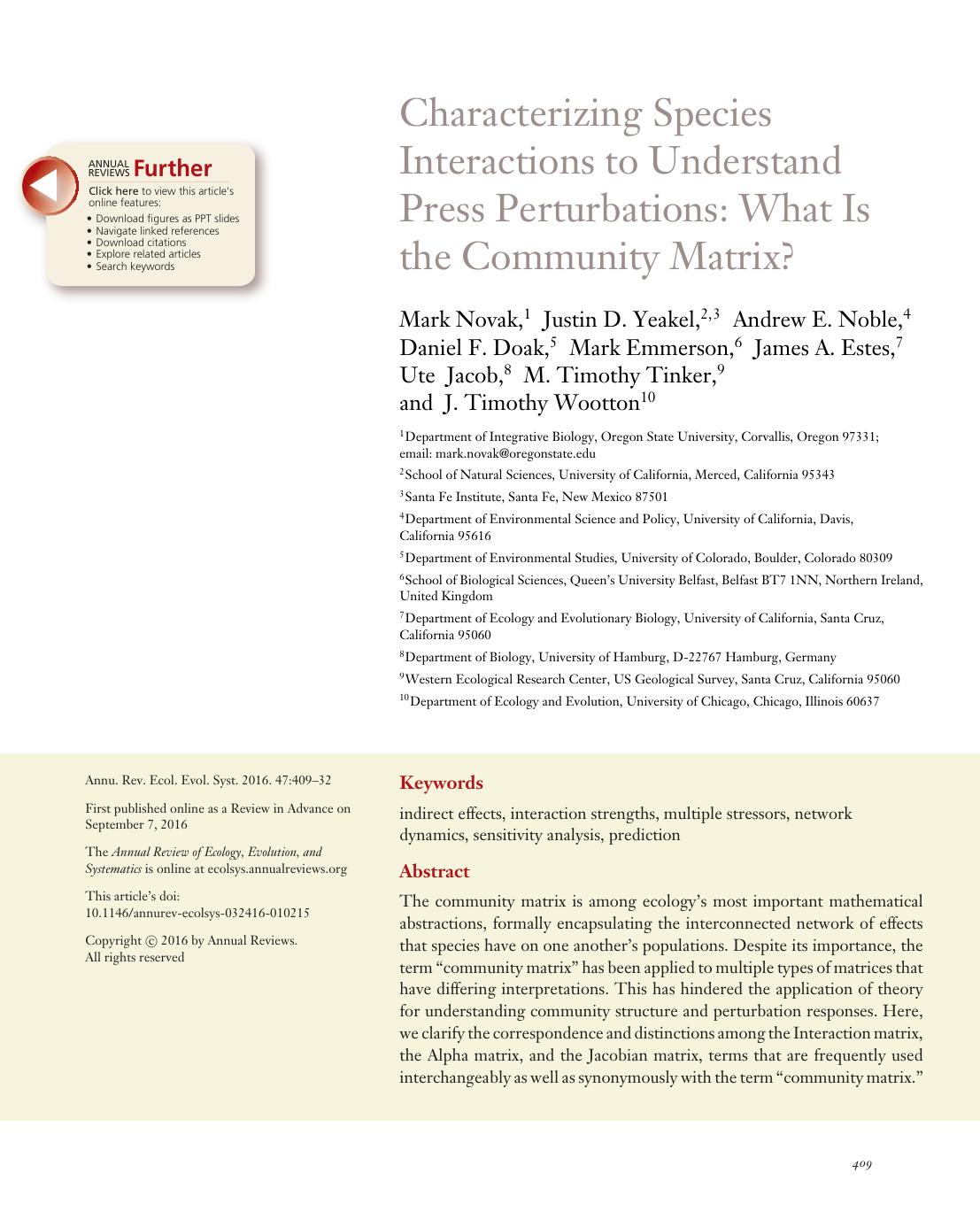 Characterizing Species Interactions to Understand Press Perturbations: What Is the Community Matrix? by unknow