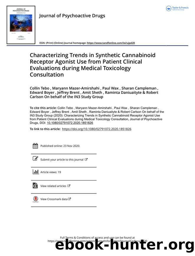 Characterizing Trends in Synthetic Cannabinoid Receptor Agonist Use from Patient Clinical Evaluation by unknow