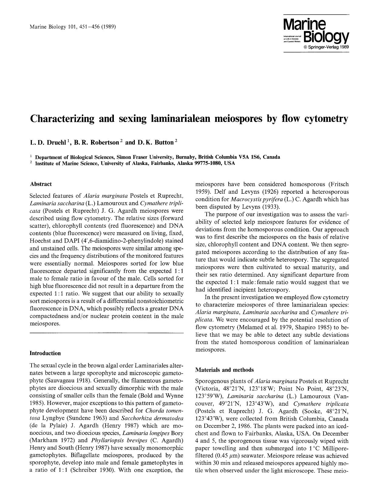 Characterizing and sexing laminarialean meiospores by flow cytometry by Unknown