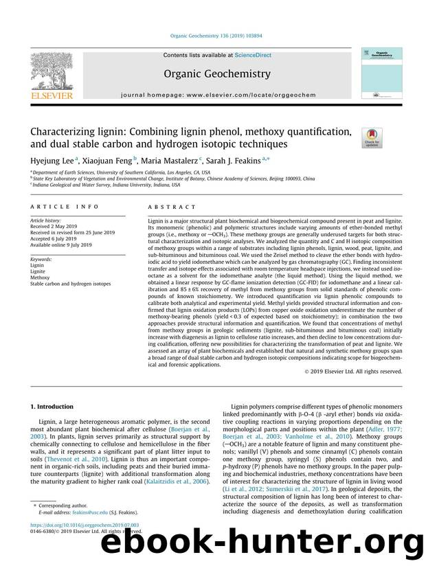 Characterizing lignin: Combining lignin phenol, methoxy quantification, and dual stable carbon and hydrogen isotopic techniques by Hyejung Lee & Xiaojuan Feng & Maria Mastalerz & Sarah J. Feakins