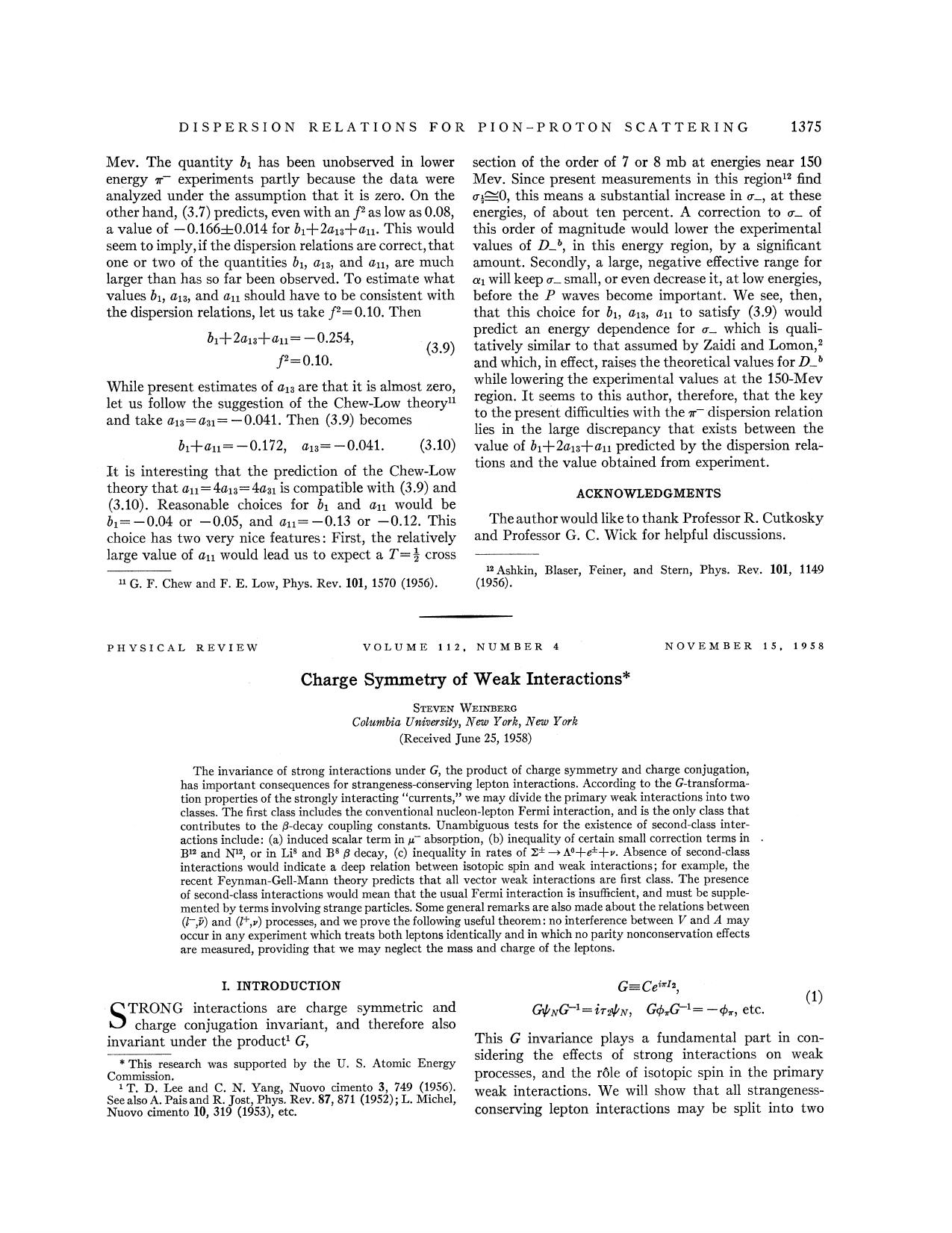 Charge Symmetry of Weak Interactions by Steven Weinberg