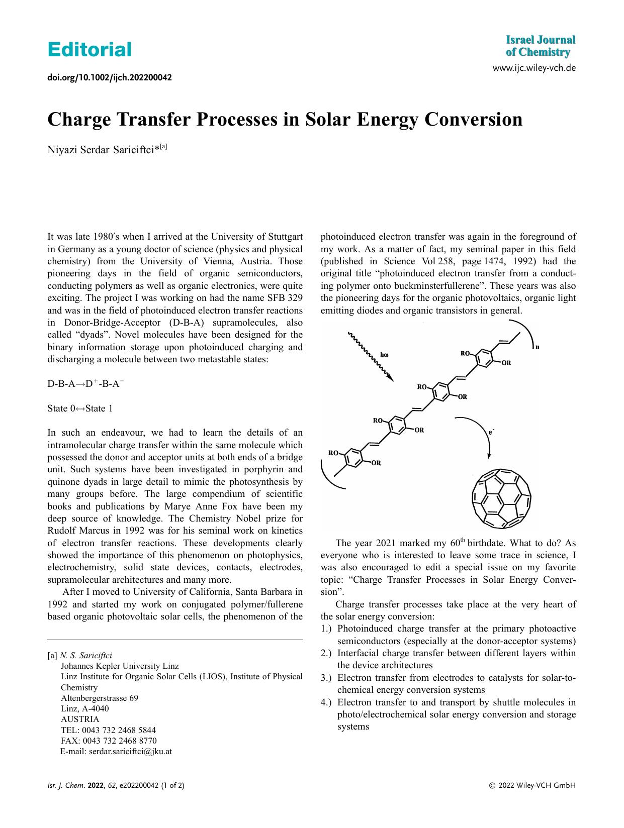 Charge Transfer Processes in Solar Energy Conversion by Unknown