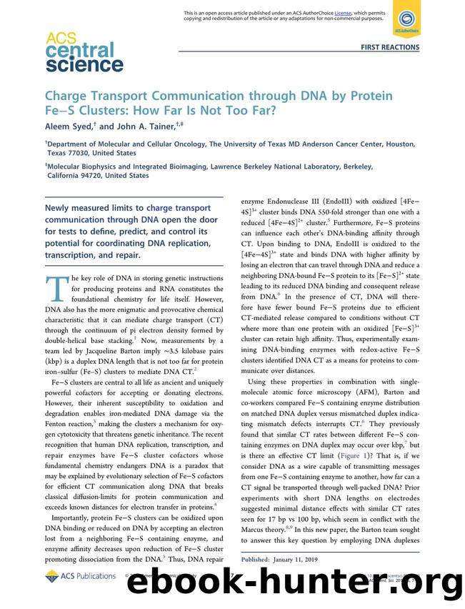 Charge Transport Communication through DNA by Protein FeâS Clusters: How Far Is Not Too Far? by Aleem Syed & John A. Tainer (ORCID: 0000-0003-1659-2429)