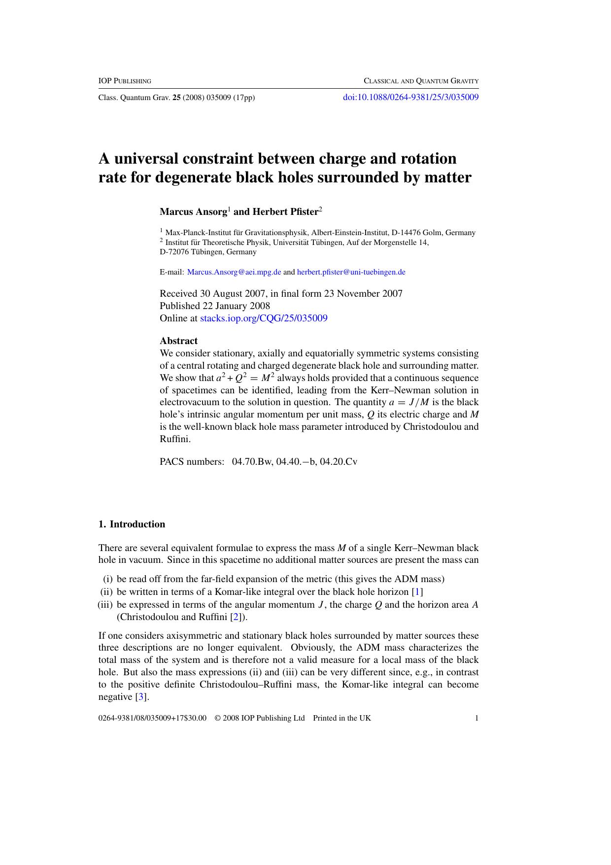 Charge and rotation rate by M Ansorg and H Pfister