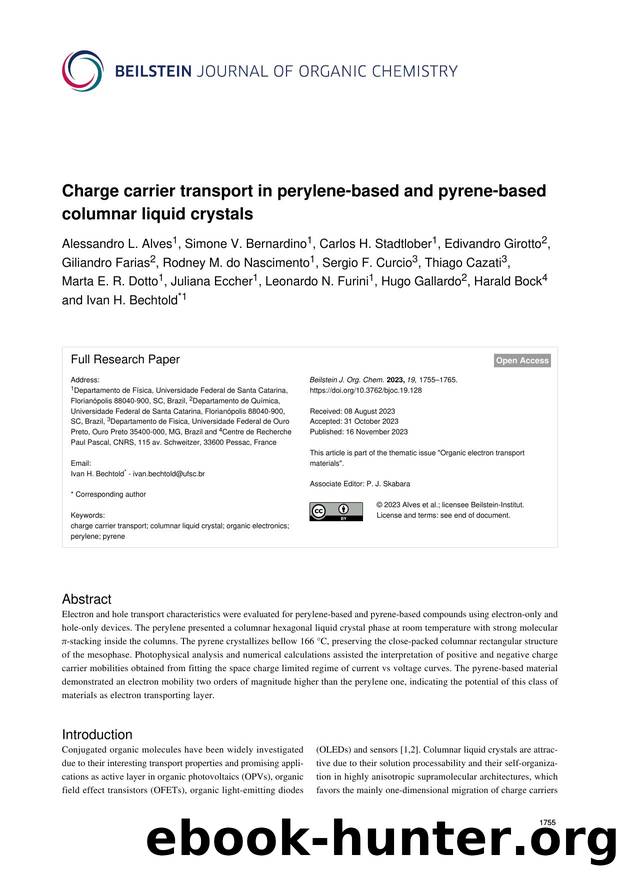Charge carrier transport in perylene-based and pyrene-based columnar liquid crystals by unknow