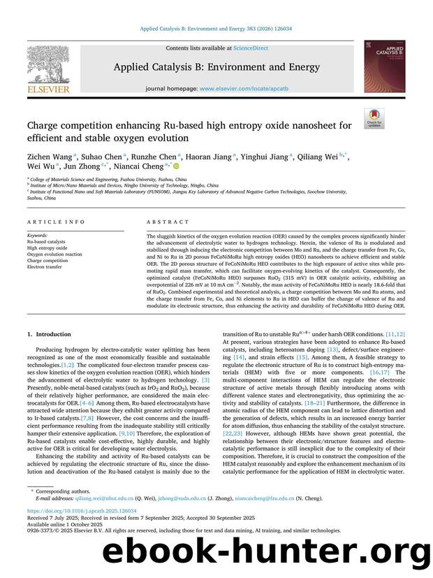 Charge competition enhancing Ru-based high entropy oxide nanosheet for efficient and stable oxygen evolution by unknow