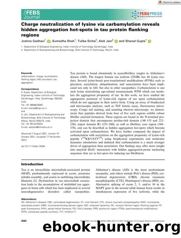 Charge neutralization of lysine via carbamylation reveals hidden aggregation hotâspots in tau protein flanking regions by Unknown