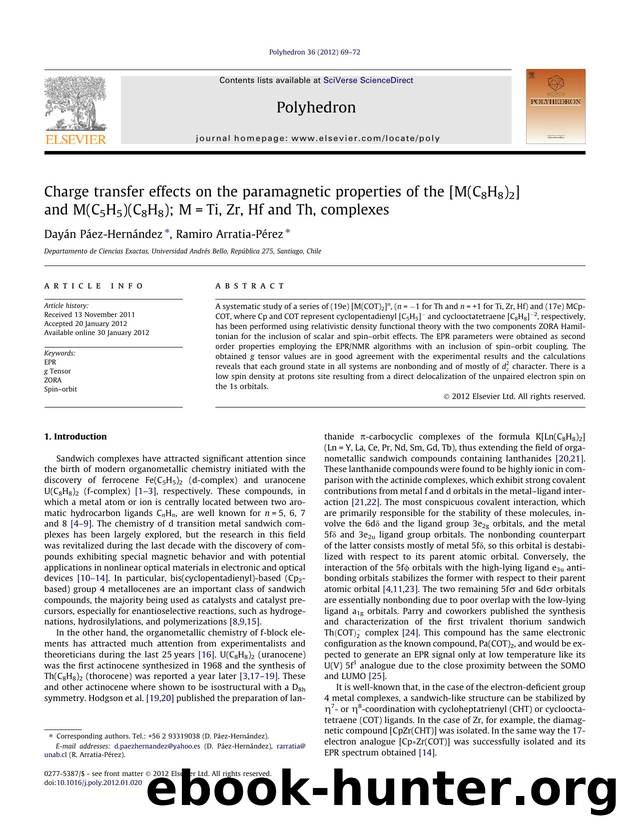 Charge transfer effects on the paramagnetic properties of the [M(C8H8)2] and M(C5H5)(C8H8); M=Ti, Zr, Hf and Th, complexes by DayÃ¡n PÃ¡ez-HernÃ¡ndez & Ramiro Arratia-Pérez