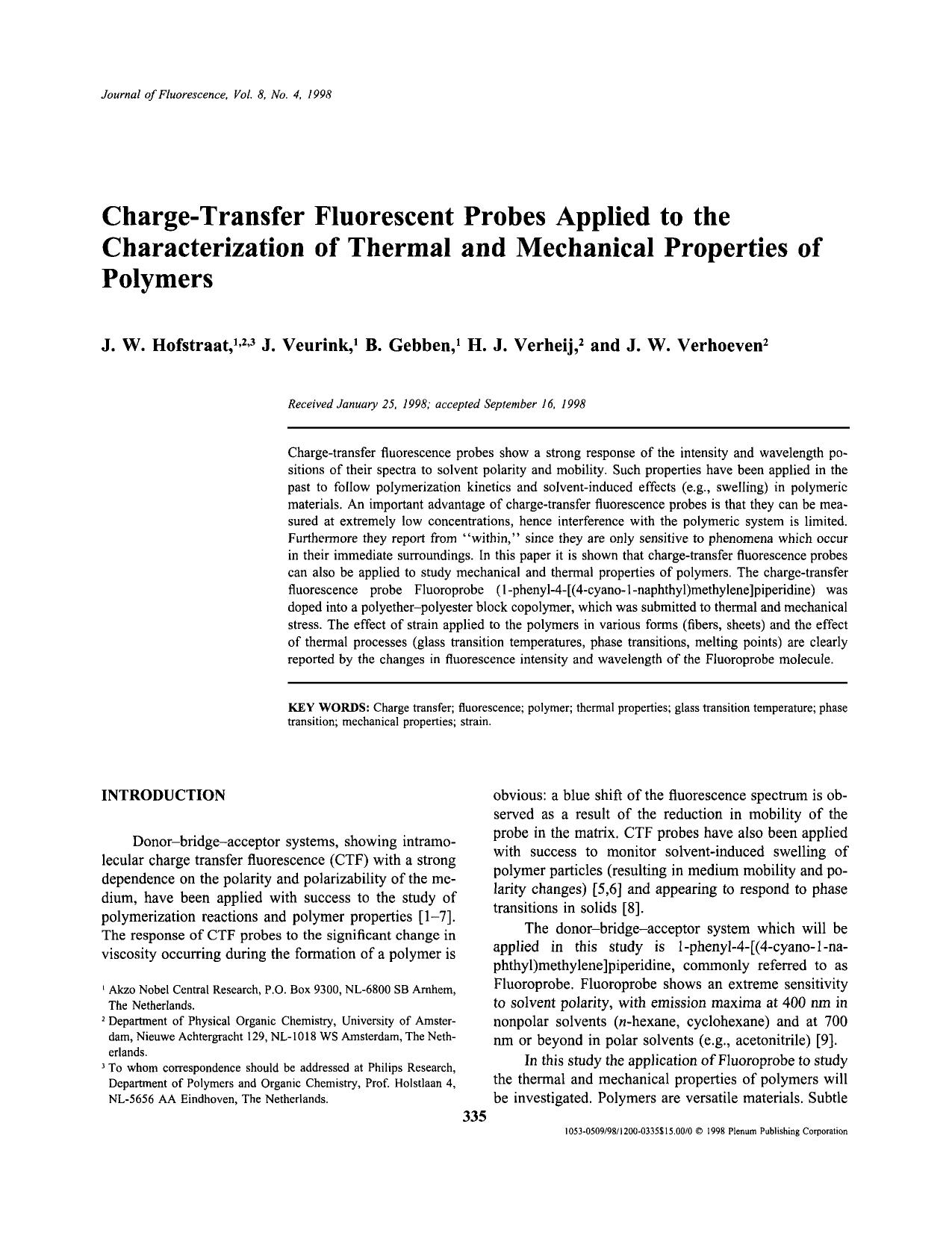 Charge-Transfer Fluorescent Probes Applied to the Characterization of Thermal and Mechanical Properties of Polymers by Unknown