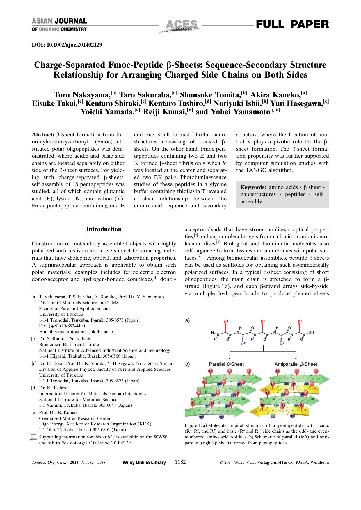 ChargeSeparated FmocPeptide Sheets: SequenceSecondary Structure Relationship for Arranging Charged Side Chains on Both Sides by Unknown