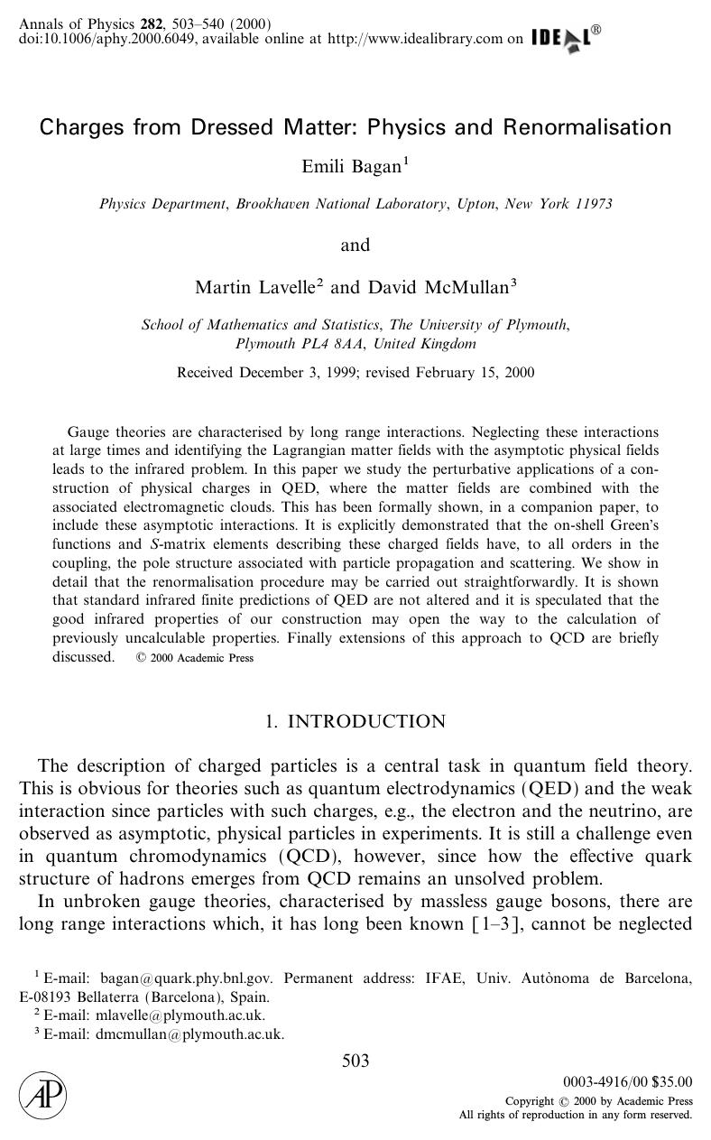 Charges from Dressed Matter: Physics and Renormalisation by Bagan E. et al