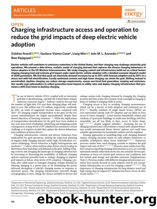 Charging infrastructure access and operation to reduce the grid impacts of deep electric vehicle adoption by Siobhan Powell & Gustavo Vianna Cezar & Liang Min & Inês M. L. Azevedo & Ram Rajagopal