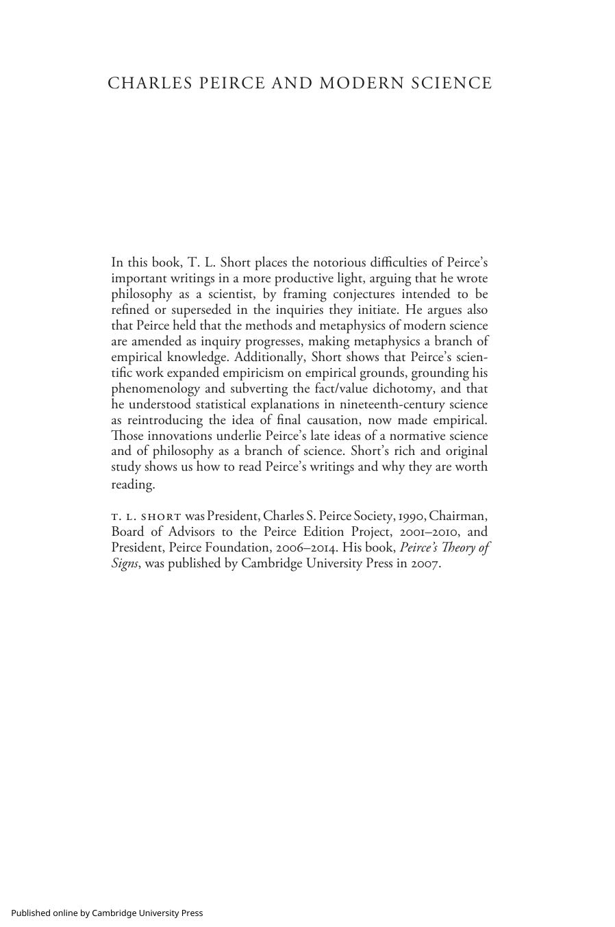 Charles Peirce and Modern Science by T. L. Short